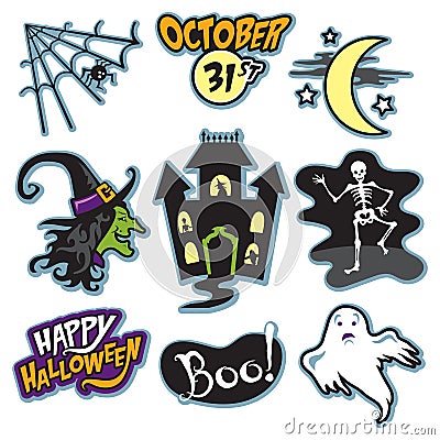 Haunted house halloween collection with witch, skeleton, and ghost Vector Illustration