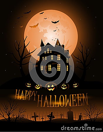 Haunted house mansion Halloween background Vector Illustration