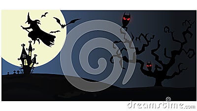 Haunted house on night background with full moon Vector Illustration