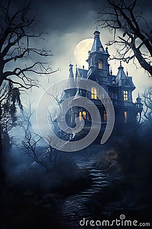 Haunted Housekeeping: A Frightful Night of Tricks and Treats in Stock Photo