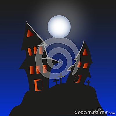 Haunted Monster house - Halloween background. Vect Vector Illustration