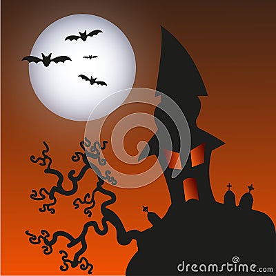 Haunted Monster house - Halloween background. Vect Vector Illustration