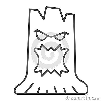 Haunted tree, halloween, scary, spooky, tree thin line icon, halloween concept, evil druid vector sign on white Vector Illustration