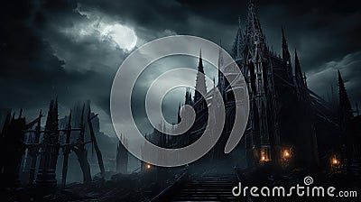 haunting dark architecture background Cartoon Illustration