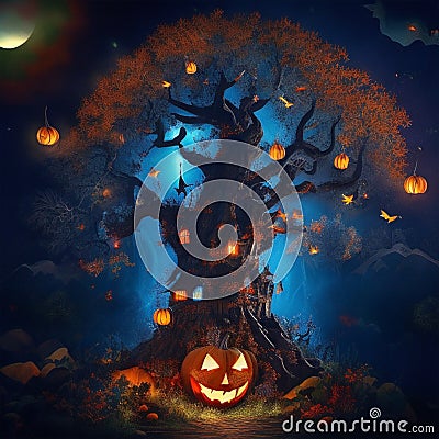 Haunting Halloween Atmosphere Epic Spooky Night generative Ai. Ai generated Stock Photo