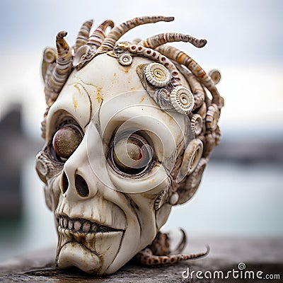 Eerie Shell Sculpture - AI-Generated Disturbing Portrait Stock Photo