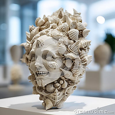 Eerie Shell Sculpture - AI-Generated Disturbing Portrait Stock Photo