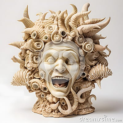 Eerie Shell Sculpture - AI-Generated Disturbing Portrait Stock Photo