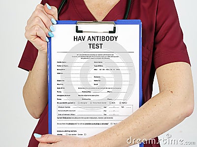 HAV ANTIBODY TEST phrase on the sheet Stock Photo