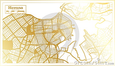 Havana Cuba City Map in Retro Style in Golden Color. Outline Map Stock Photo