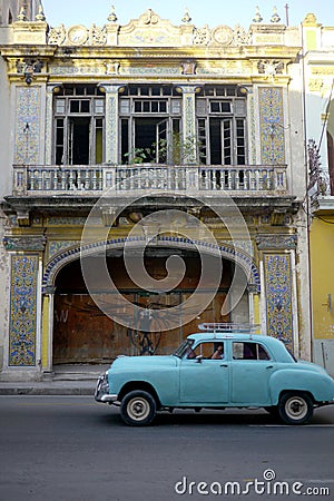 HAVANA, CUBA - 20 December 2016 : Old American cars are still a common sight in the backstreets of Havana, Cuba. Many are used as Stock Photo