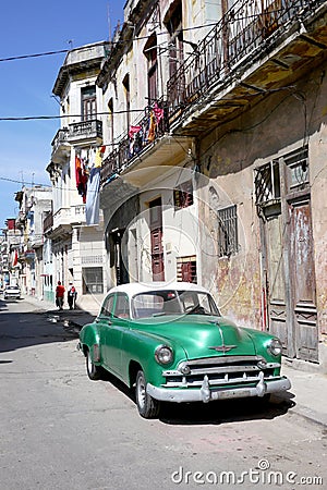 HAVANA, CUBA - 20 December 2016 : Old American cars are still a common sight in the backstreets of Havana, Cuba. Many are used as Editorial Stock Photo