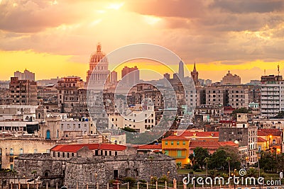 Havana, Cuba downtown skyline at Dusk Stock Photo