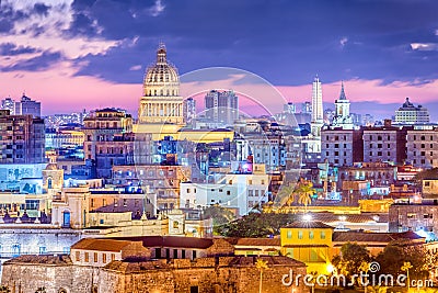 Havana, Cuba Downtown Skyline at Night Stock Photo