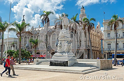 HAVANA, CUBA - OCTOBER 20, 2017: Cetral Park in Havana with Statue of Jose Marti and Jose Vivalta Editorial Stock Photo