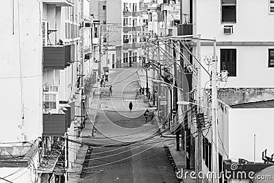 HAVANA, CUBA - OCTOBER 26,2015 - Typical street in Havana, Cuba in disrepair on Oc 29, 2015. The street shows the effects of poor Editorial Stock Photo