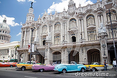 Havana, Cuba. View of vintage cars and old building near The Capitolio Editorial Stock Photo