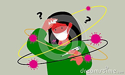 Have a fever,Paranoid, suspicious and worried about getting infected with the Covid-19 virus. Vector Illustration