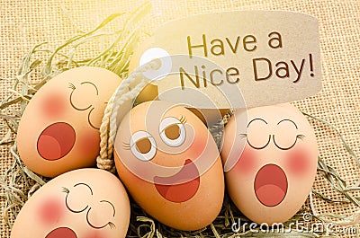 Have a nice dayg card and smile face eggs sleep. Stock Photo