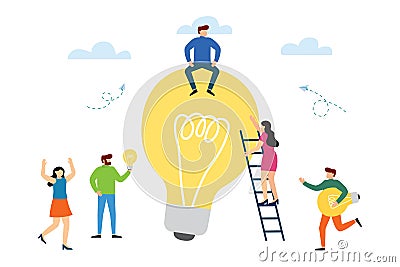 We have solution. People with glowing light bulbs Vector Illustration