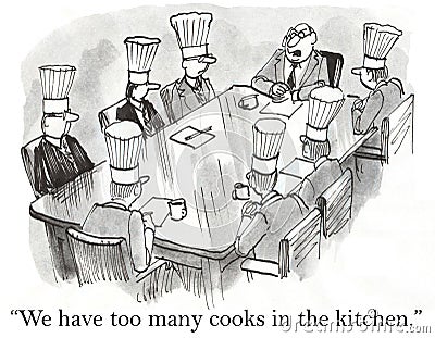 We have too many cooks in the kitchen Stock Photo