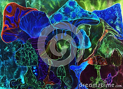 Having the blues, trippy magical psychedelic mushrooms. Stock Photo