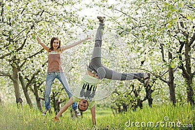 Having Fun in Garden Stock Photo