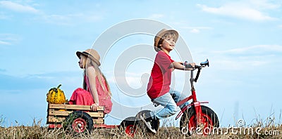 While having fun outdoors. Emotions on the face. Little children have fun on fresh air. Happy little children smiling Stock Photo