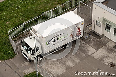 Mitsubishi Canter Fuso of BigFood company which delivers food and groceries Editorial Stock Photo