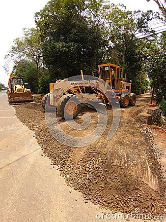 Havy vehicle at construction site motor greder Editorial Stock Photo