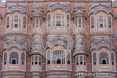 Hawa Mahal, pink palace of winds in old city Jaipur, Rajasthan, India. Background of indian architecture Stock Photo
