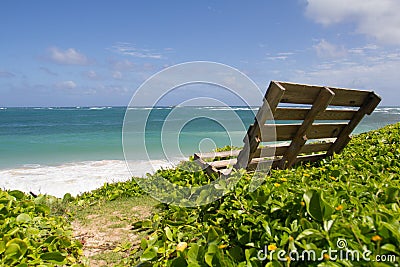 Hawaii Beach with wood pallet DIY Bench Stock Photo