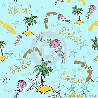 Hawaii cocktail seamless pattern blue color Vector Illustration