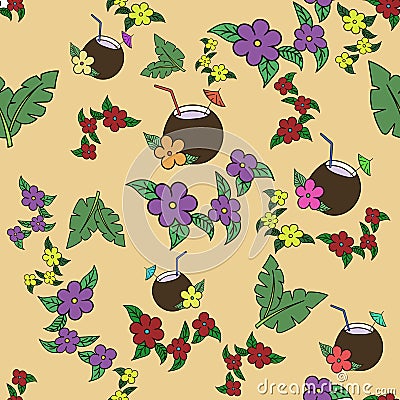 Hawaii cocktail seamless pattern yellow color Vector Illustration