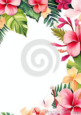 hawaii flowers border on white background Stock Photo