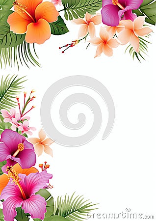 hawaii flowers border on white background Stock Photo