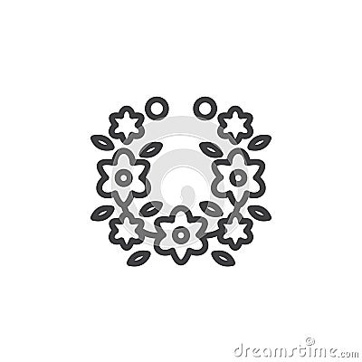 Hawaii flowers necklace outline icon Vector Illustration