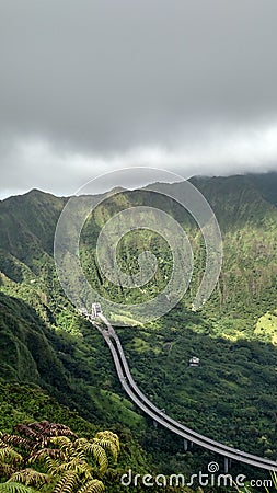 Hawaii H3 highway stair way to heaven Stock Photo