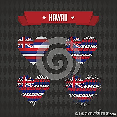 Hawaii heart with flag inside. Grunge vector graphic symbols Vector Illustration