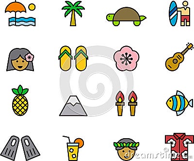 Hawaii icon set Vector Illustration
