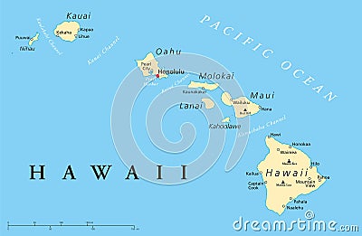 Hawaii Islands Political Map Vector Illustration