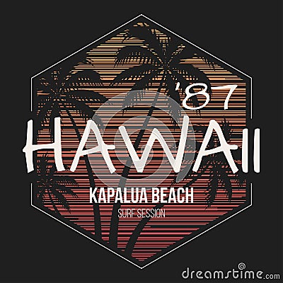 Hawaii Kapalua beach tee print with palm trees Vector Illustration
