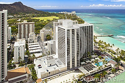 Hawaii oahu honululu waikiki beach, diamond head, ocean view Editorial Stock Photo