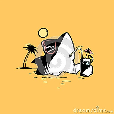 Hawaii shark, chilling in the ocean, palm, summer Vector Illustration