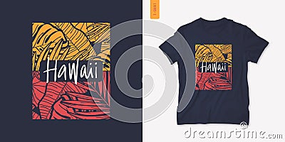 Hawaii summer graphic t-shirt design, tropical print, vector illustration Vector Illustration