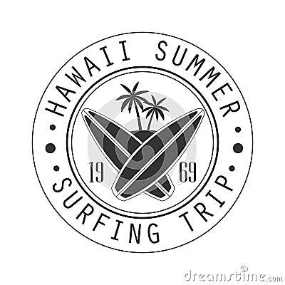 Hawaii summer, surfing trip since 1969 logo template, black and white vector Illustration Vector Illustration