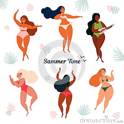 Hawaii summer time holiday. Girls in bikini Vector Illustration