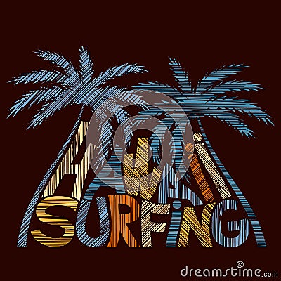 Hawaii surfing typography poster. Concept in vintage style Vector Illustration