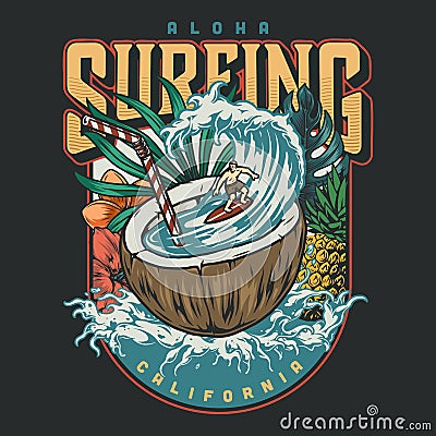 Hawaii surfing vintage logo Vector Illustration