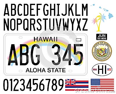 Hawaii US State car license plate, USA Vector Illustration